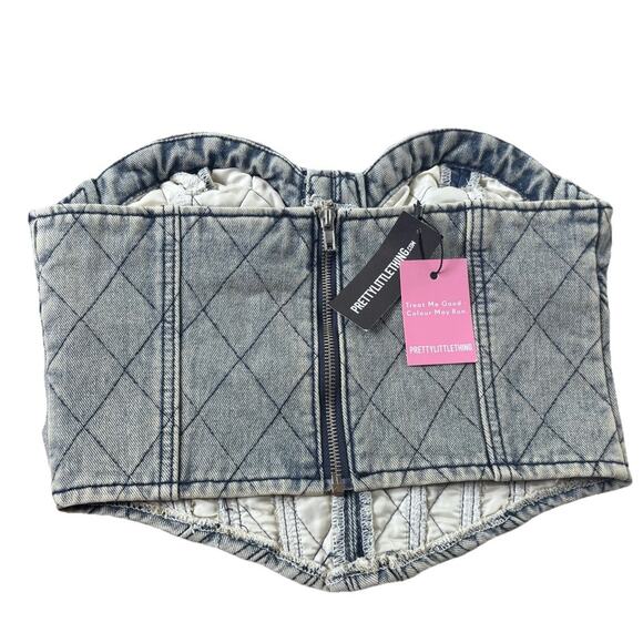 NWT Pretty Little Thing Denim acid Wash Denim Corset Bustier Crop Top Y2K Sz 4 - Picture 5 of 6
